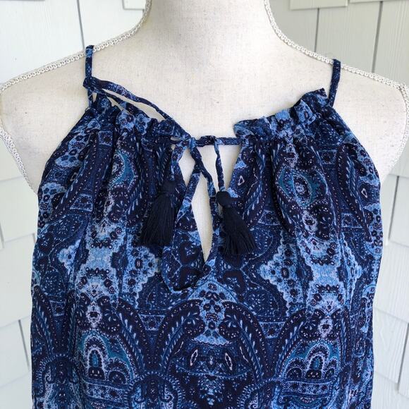 Lucky Brand Women's Blue Patterned Sleeveless High Neck Hi-Low Hem Dress sz S - Picture 4 of 7
